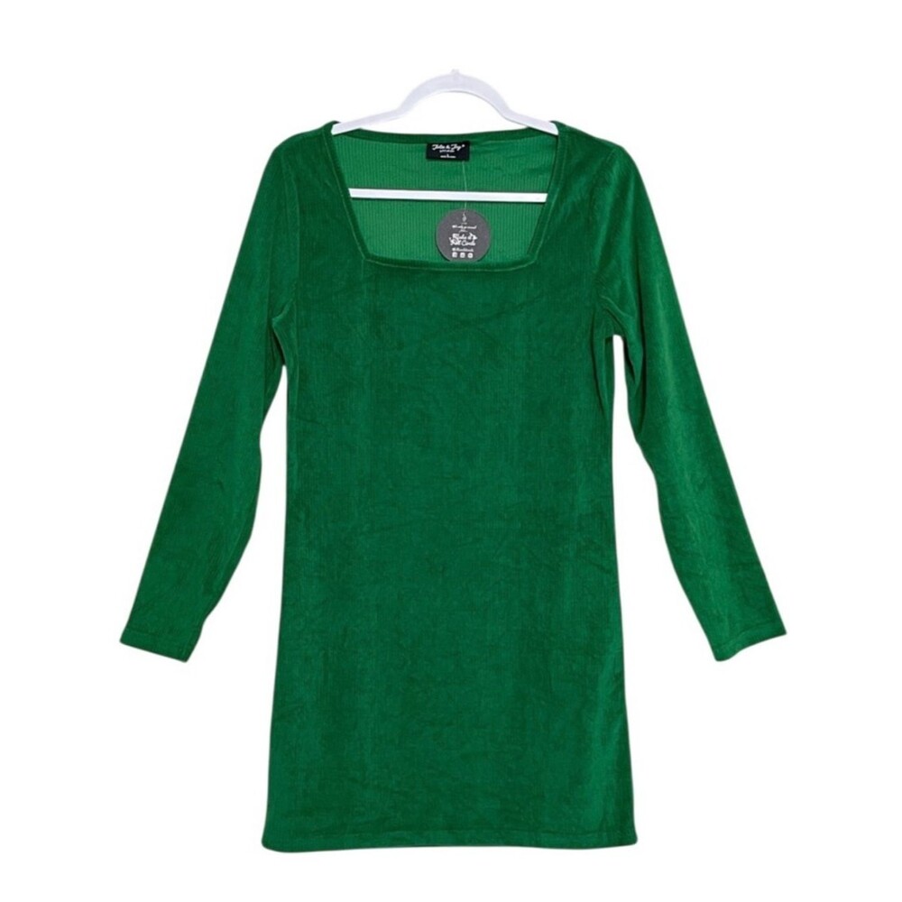Jolie & Joy Ribbed Long Sleeve Mini Dress Christmas Holiday Green NEW Size L